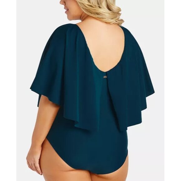 Plus Size  Raisins Curve Stingray Swim Suit Teal Blue One Piece $98 - Picture 2 of 9